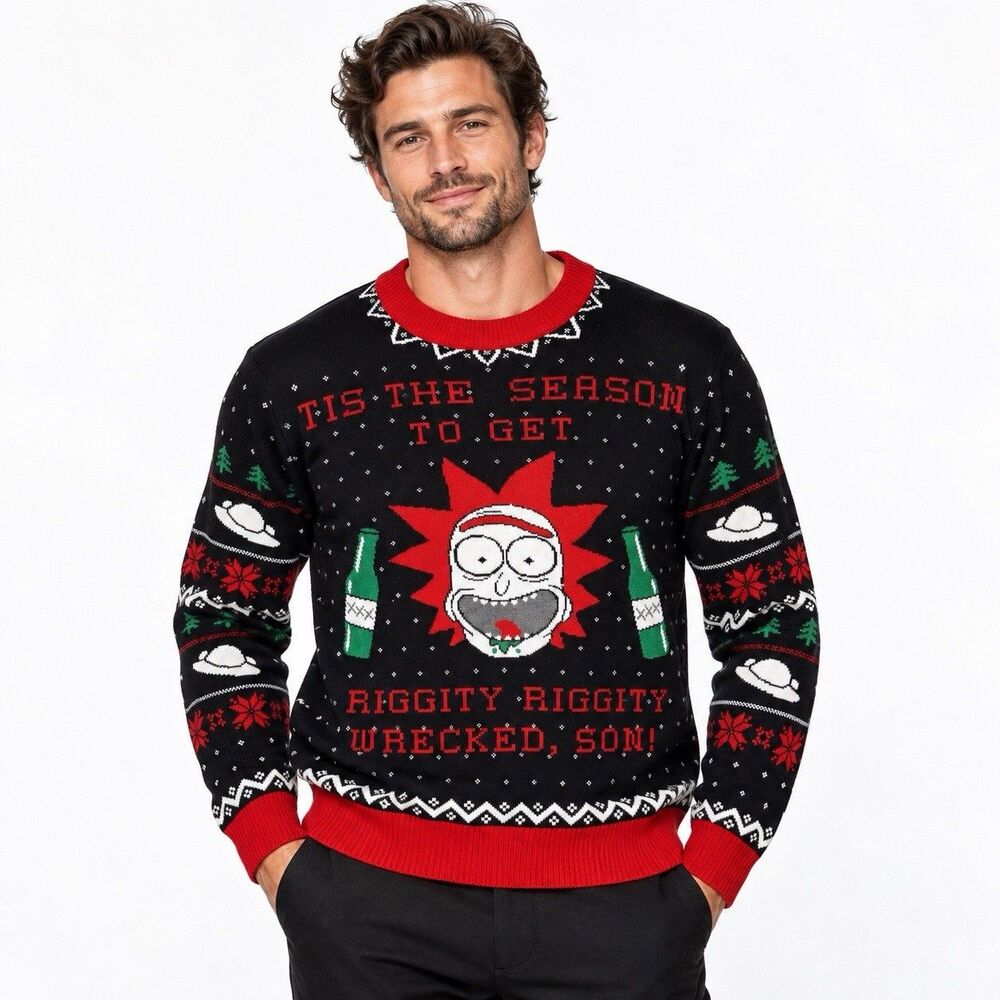 Rick & Morty Men’s Size Medium Rick Adult Ugly Christmas Sweater